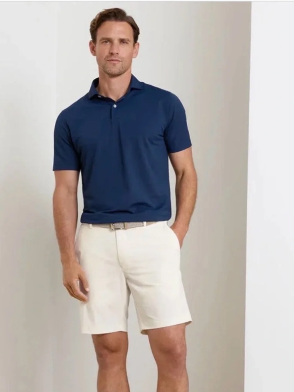 Peter Millar White Cotton Flat-Front 9" Shorts